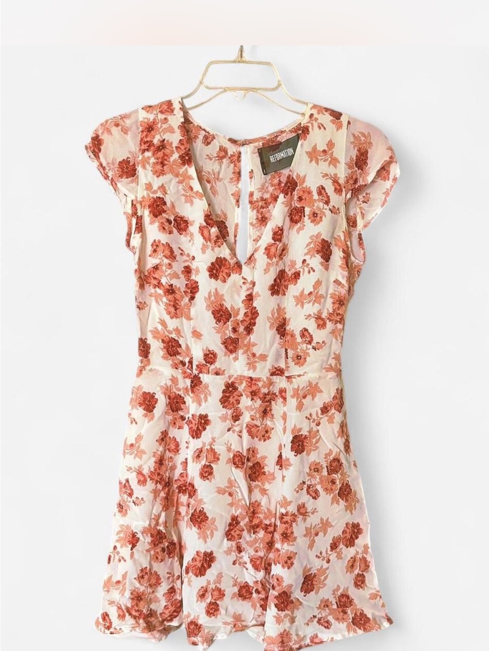 Reformation Cream Mini Dress with Rust Floral Print